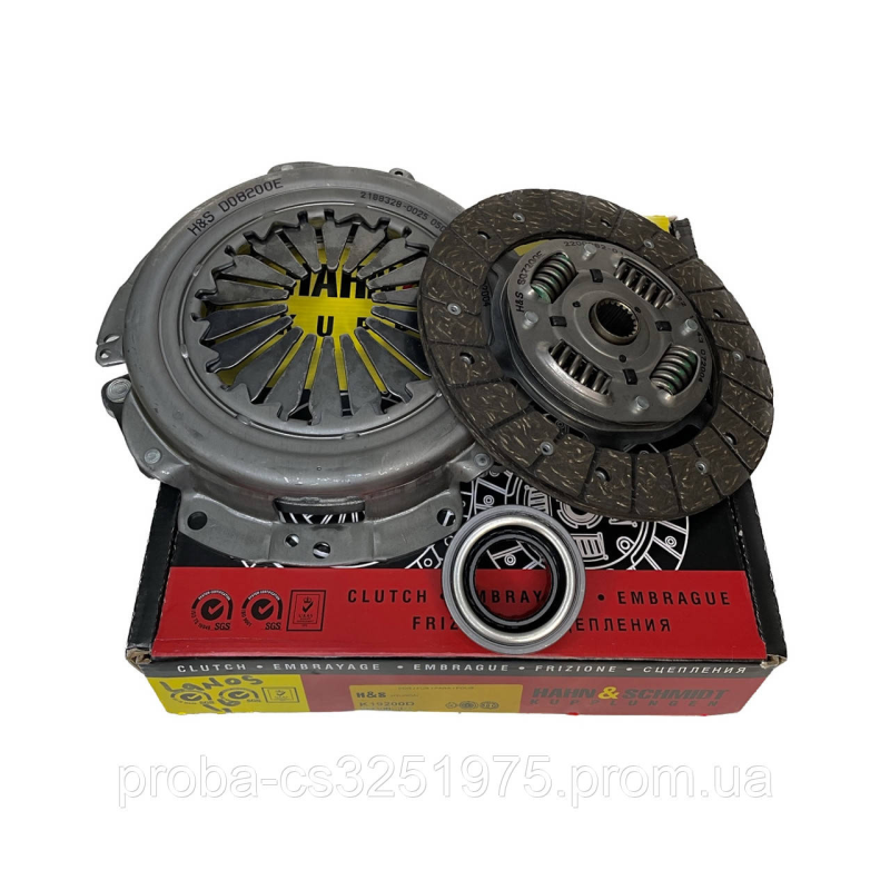 Комплект сцепления Daewoo Lanos 1.6, Nubira 1.6 16V d200мм (диск нажимной, ведомый, подшипник) HAHN&SCHMIDT